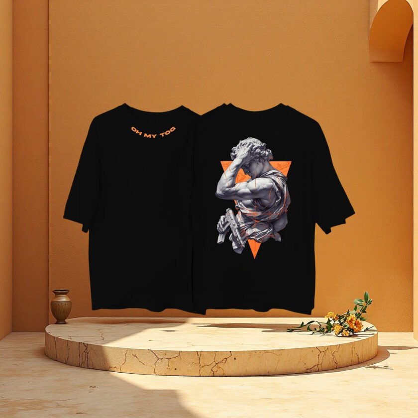 Orange Statue Artical Oversized Tee - Image 3