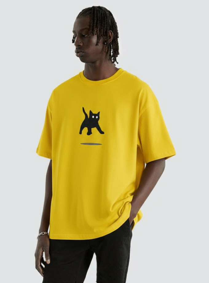 Jumping Black Cat Oversized Tee