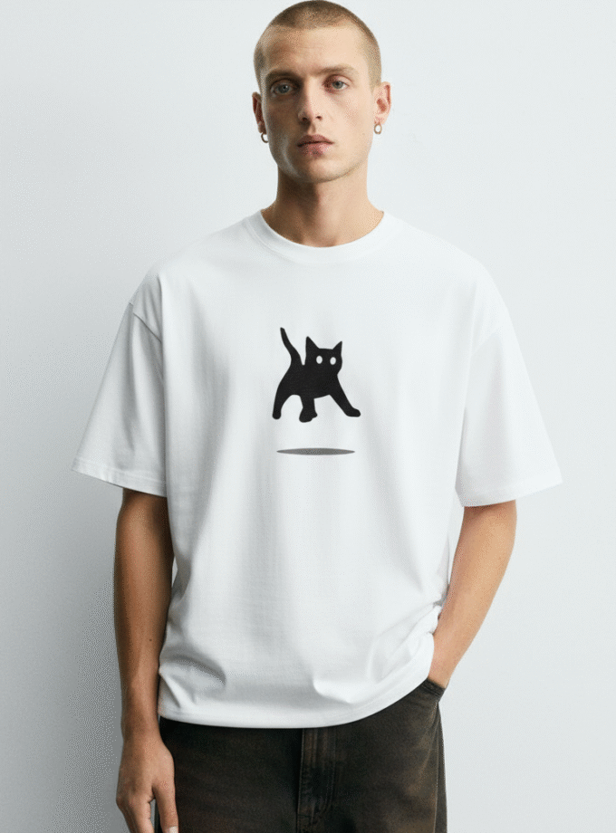 Jumping Black Cat Oversized Tee