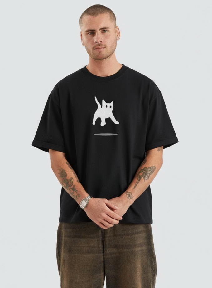 Jumping Black Cat Oversized Tee