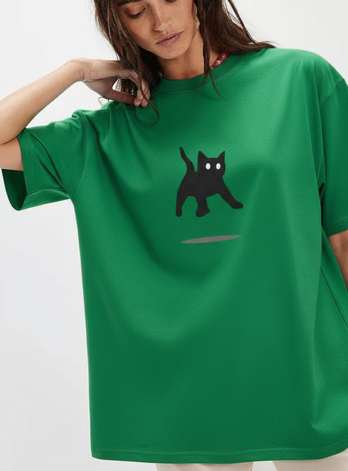 Jumping Black Cat Oversized Tee